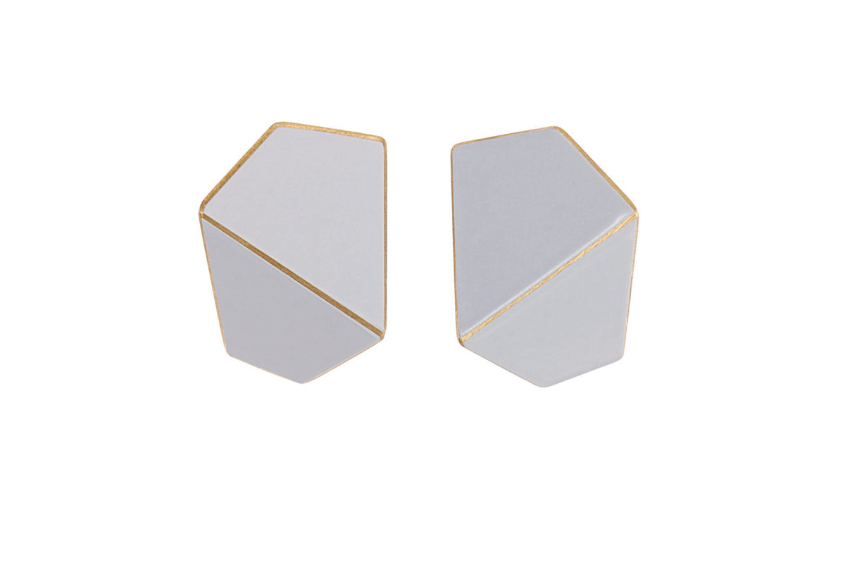 9. Lisa Kroeber Jewellery Folded Wide Earrings in light grey, handcrafted brass and sterling silver