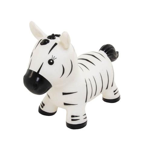 2. White and black zebra-shaped hopper toy with black nose and ears on white background
