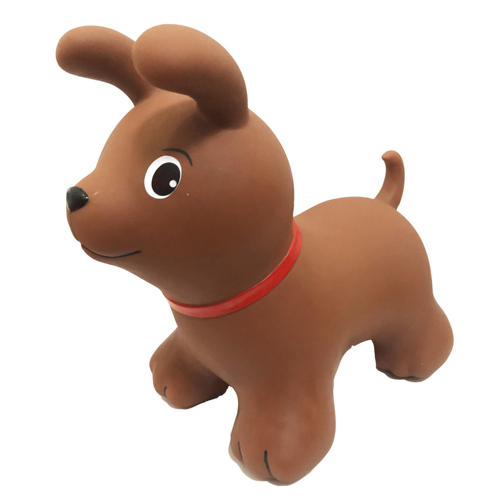 2. Brown dog-shaped hopper toy with red collar on white background