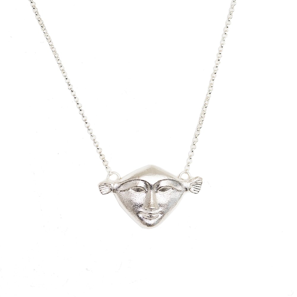 4. Studio shot of Hathor Harmony Choker in silver by New Vintage by Kriss, highlighting detailed pendant