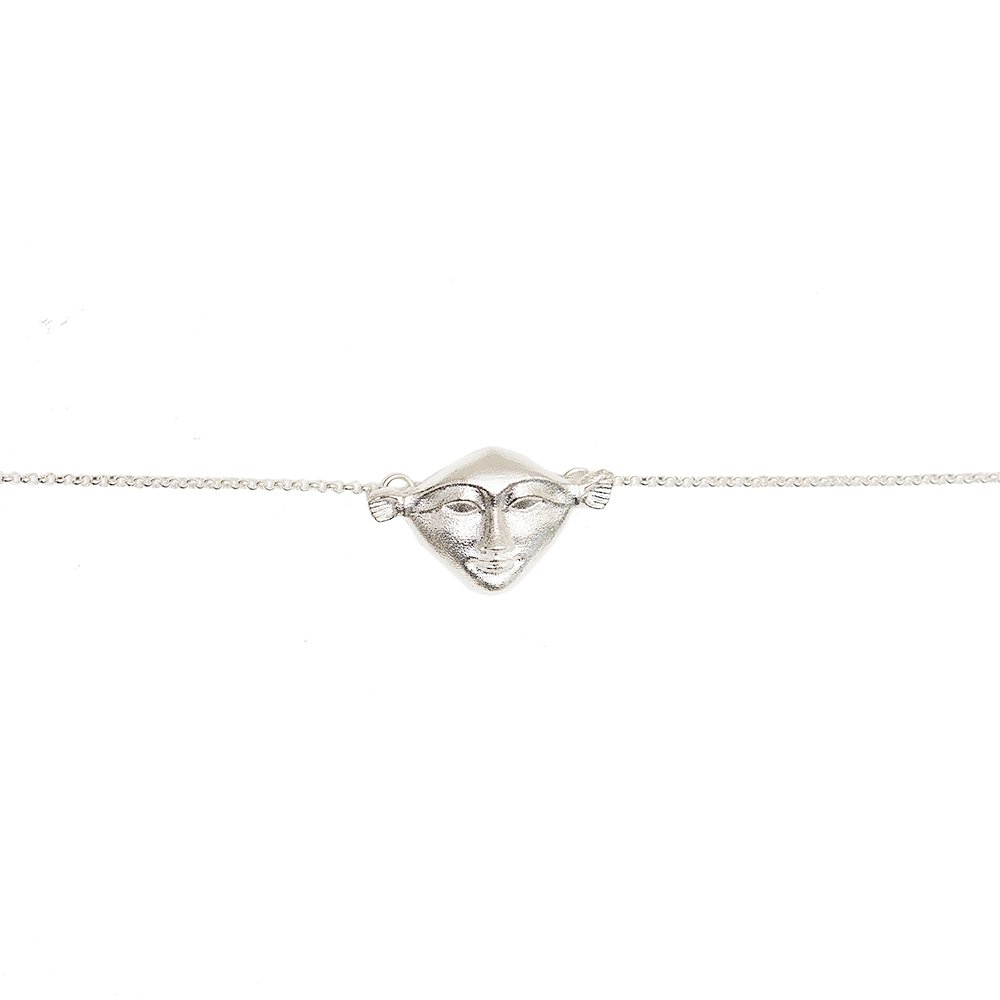 3. Close-up of Hathor Harmony Choker in silver by New Vintage by Kriss, featuring face design