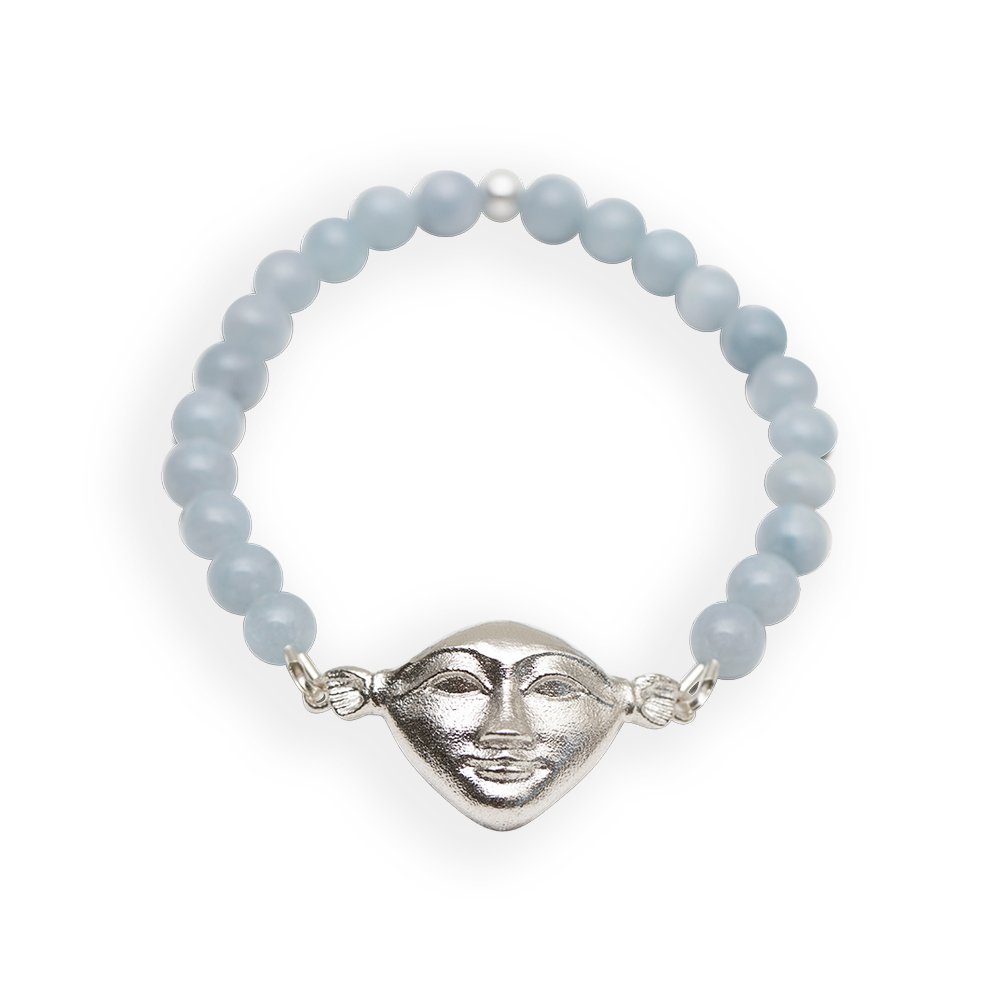 4. Studio image of Hathor Harmony Bracelet in aquamarine and 925 silver by New Vintage by Kriss, highlighting intricate craftsmanship
