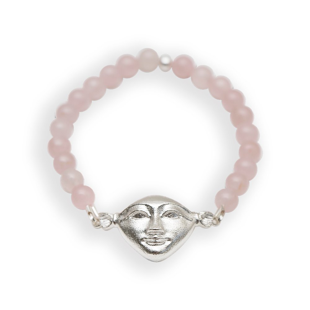 4. Studio shot of Hathor Harmony Bracelet with rose quartz and silver face, New Vintage by Kriss