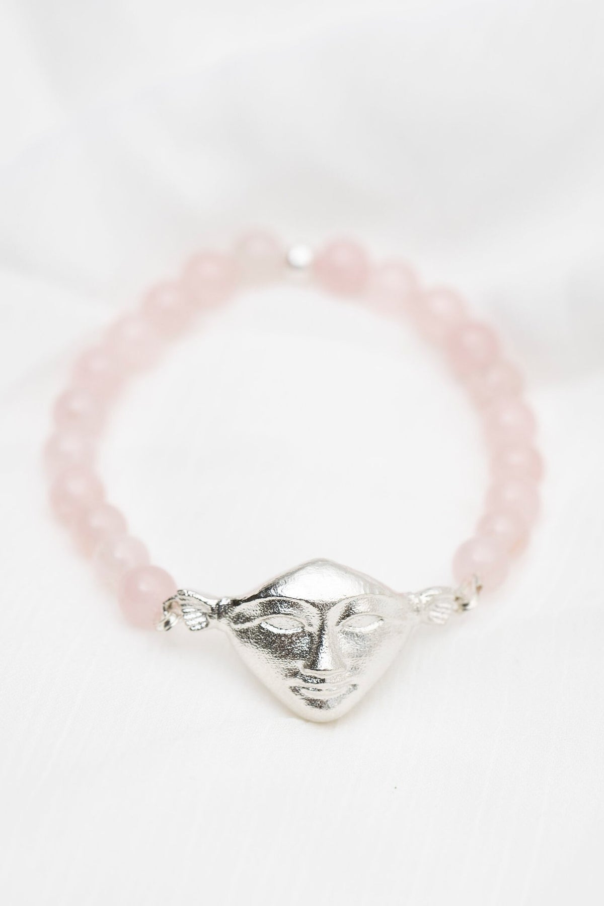 2. Hathor Harmony Bracelet with rose quartz beads and silver face, handmade by New Vintage by Kriss