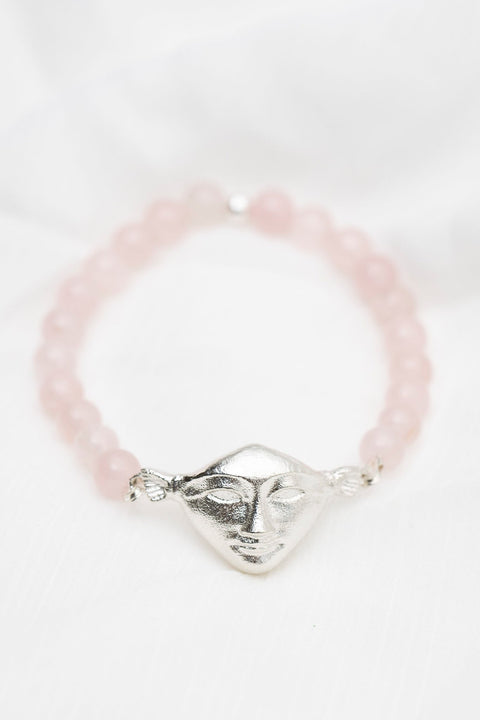 2. Hathor Harmony Bracelet with rose quartz beads and silver face, handmade by New Vintage by Kriss