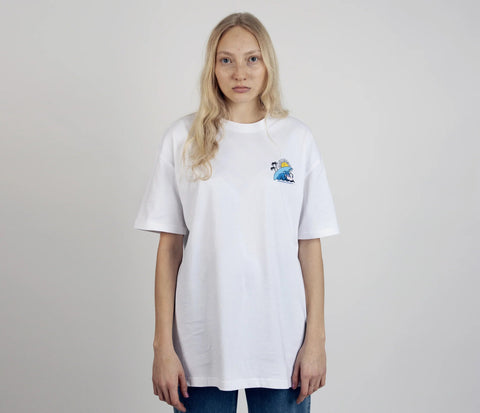 5. Women's Hattifatteners Surf Trip T-Shirt by Moomin, front view with small chest graphic, studio setting