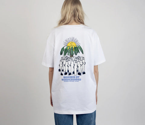 4. Women's Hattifatteners Surf Trip T-Shirt by Moomin, back view in studio setting