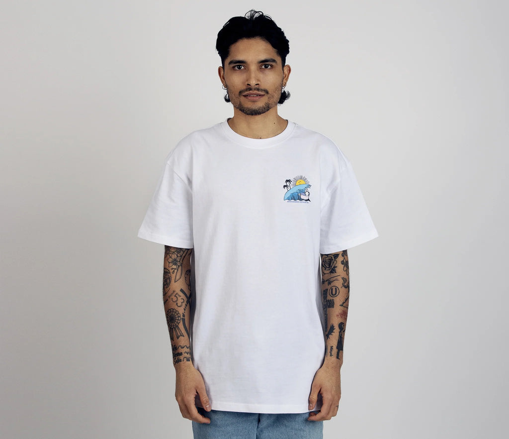 8. Men's Hattifatteners Surf Trip T-Shirt by Moomin, front view with small chest graphic, studio setting