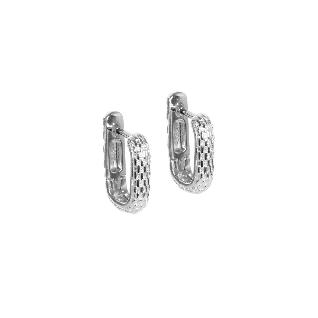 1. MyaMoon Honey Bee Hoopy Earrings in silver, U-shaped design, studio shot