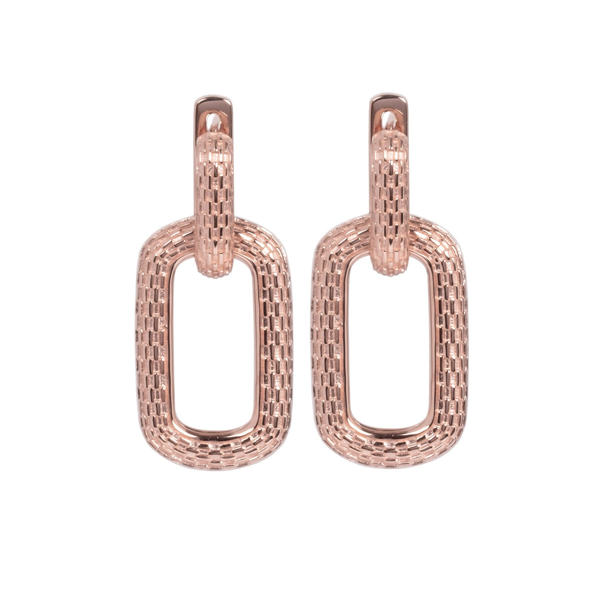 1. MyaMoon Honey Bee Hoopy Link Charm Earrings in rose gold, studio shot