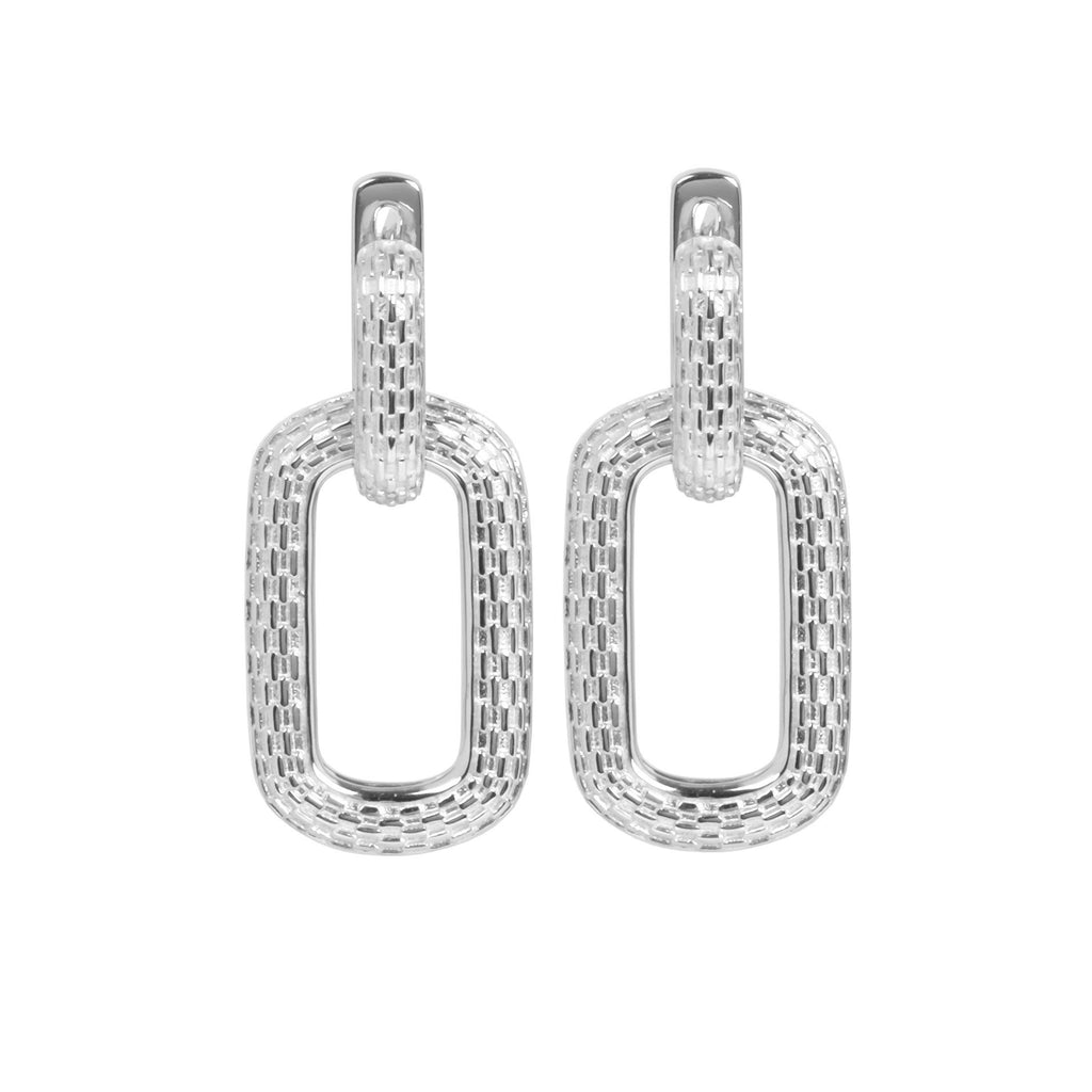 4. MyaMoon Honey Bee Hoopy Link Charm Earrings in rhodium, studio shot