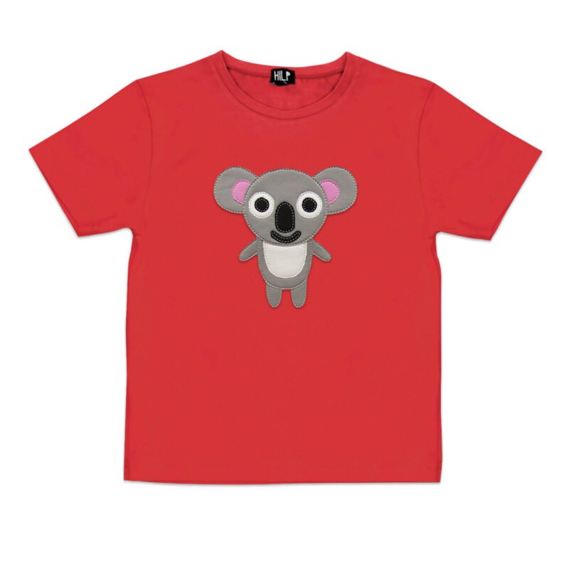 6. Kids red koala t-shirt by HILP, with a cute koala design, made from eco-friendly materials