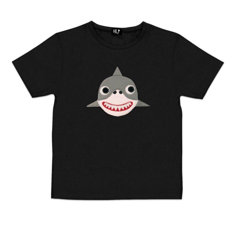 3. Kids black shark t-shirt by HILP showcasing cute shark motif, studio image