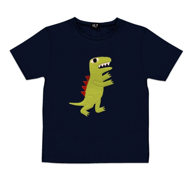 6. Kids navy dinosaur t-shirt by HILP with eye-catching dinosaur design, studio shot
