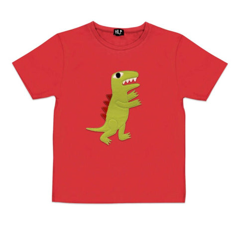 5. Kids red dinosaur t-shirt by HILP featuring colorful dinosaur graphic, studio view
