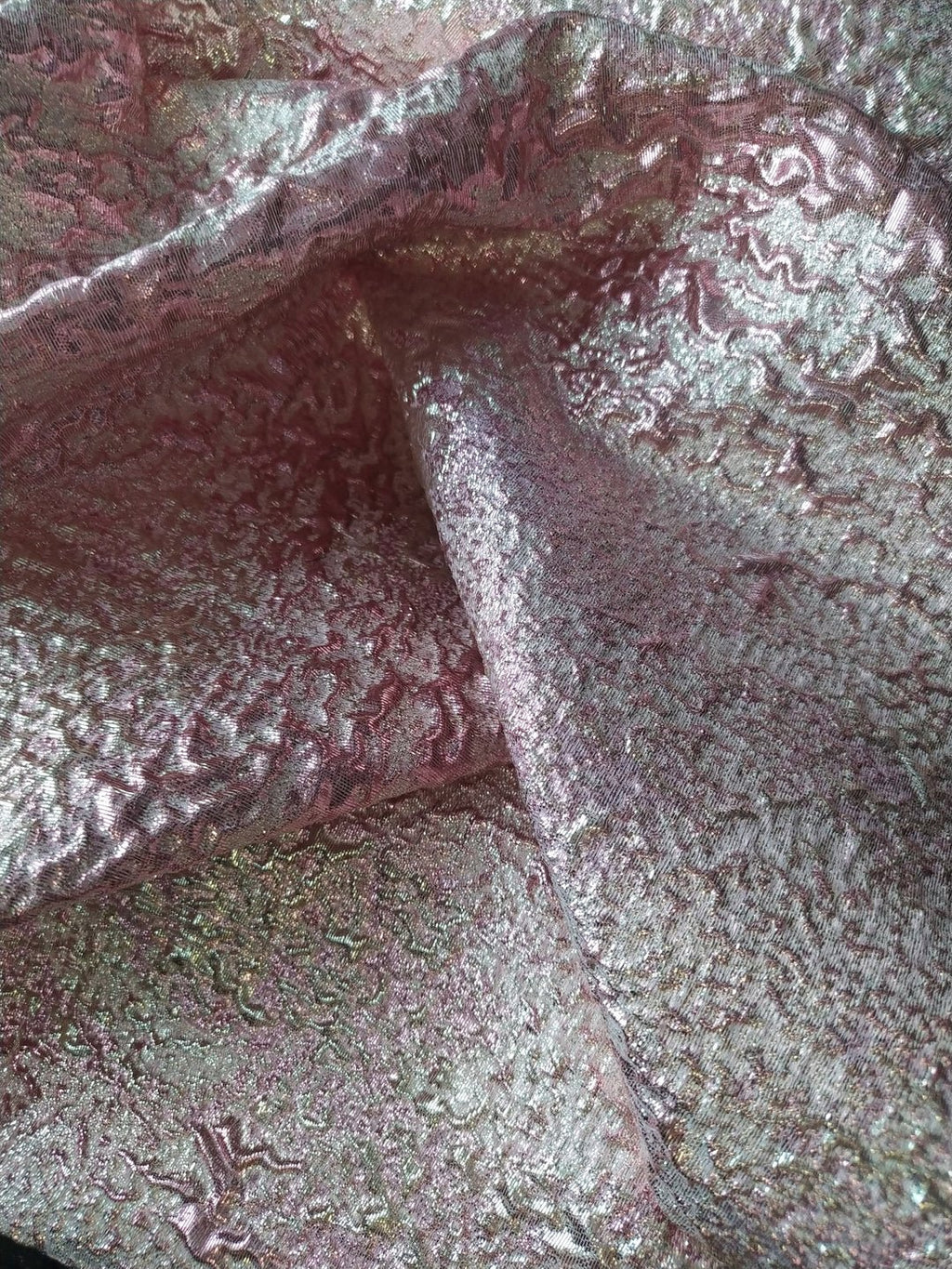 6. Close-up of textured-effect fabric with metallic threads in light blue and pale gold for high headband Abby