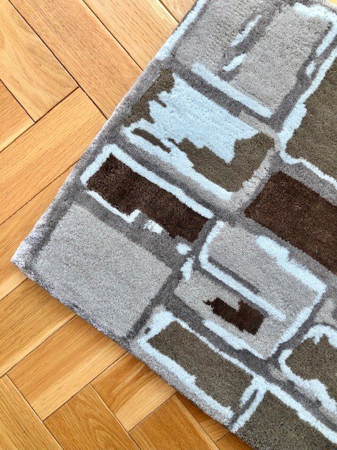 3. Close-up of corner of Mondrian in Earthy Hues rug highlighting texture and earthy color palette