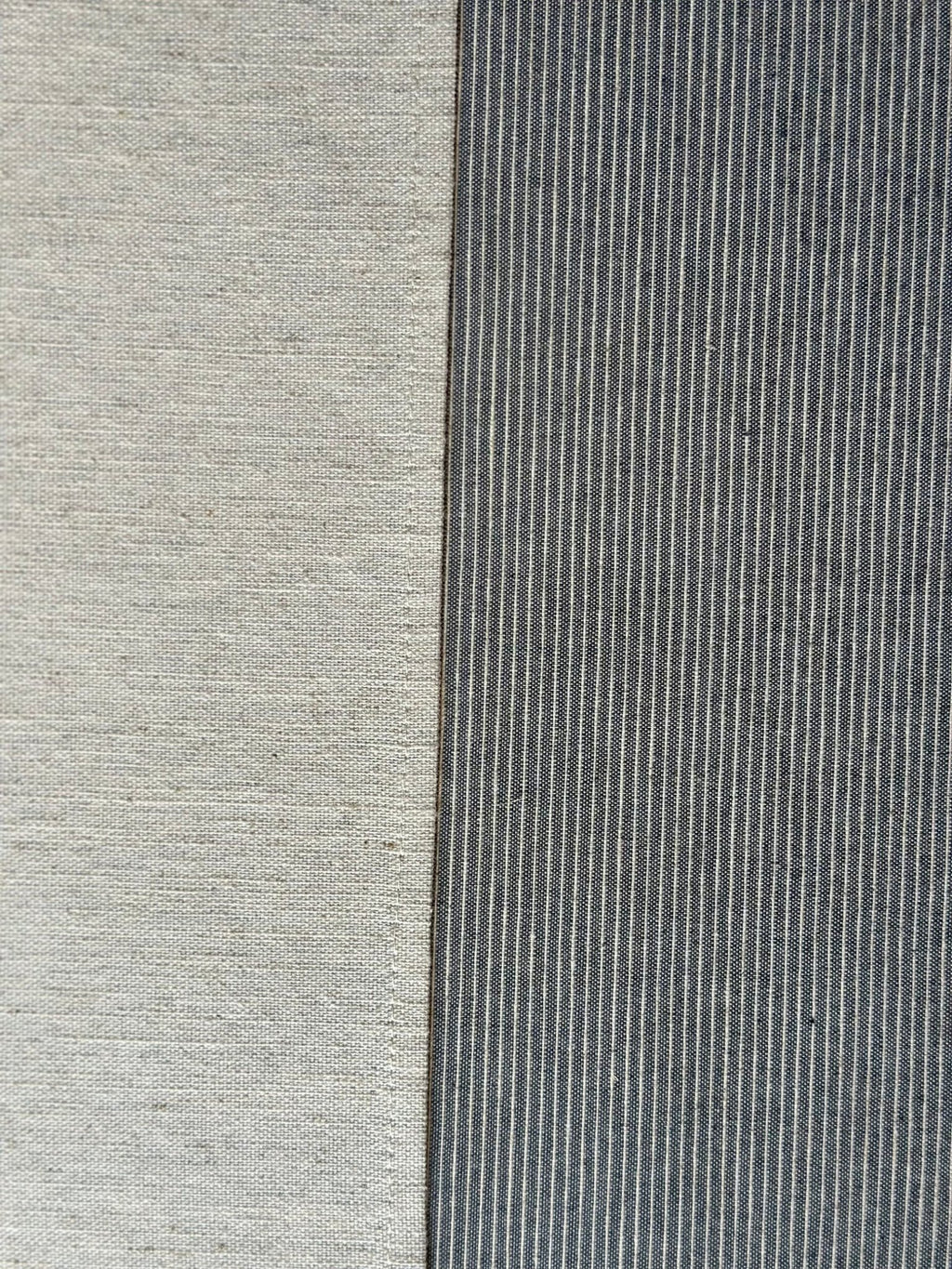 3. Detailed view of Hortensias Home Nord 2 tablecloth fabric, showing contrasting textures and blue striped pattern