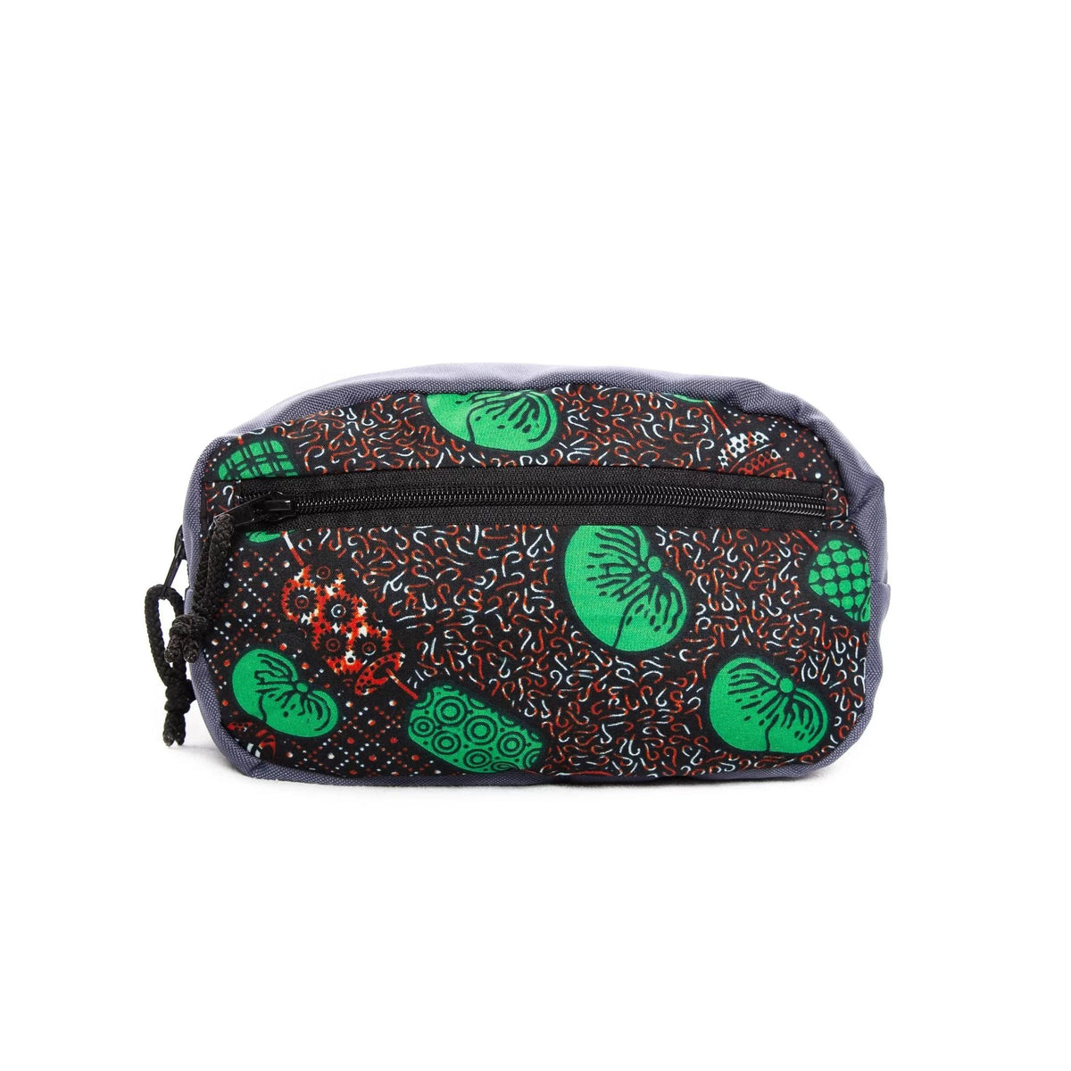 2. Drinbags BEANS waist bag with vibrant pattern, front view showing spacious front pocket