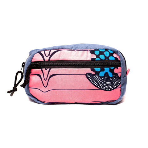 2. Drinbags HEART BEAT waist bag in pink and blue with front pocket, shown in studio