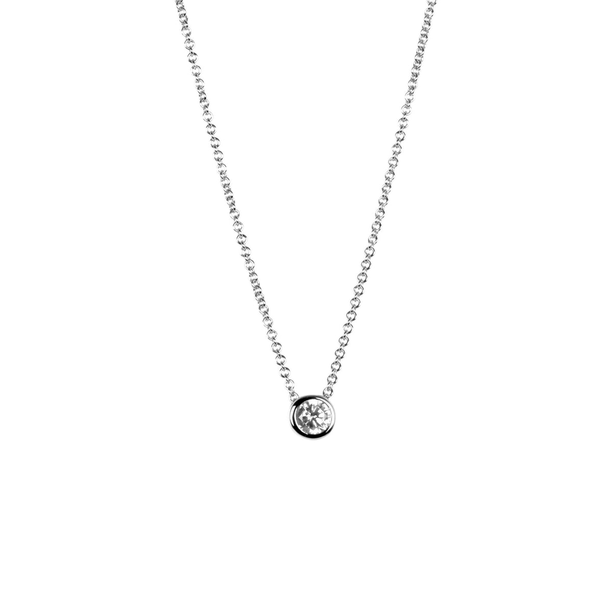 2. MyaMoon Illumi Choker in silver with zircon detail, studio shot highlighting delicate chain and pendant