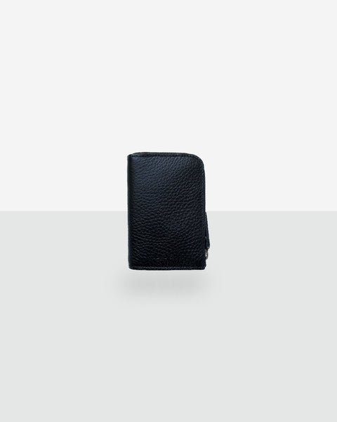 3. Studio image of Lava Flow Classic Leather Wallet MACA in black, highlighting Italian leather texture