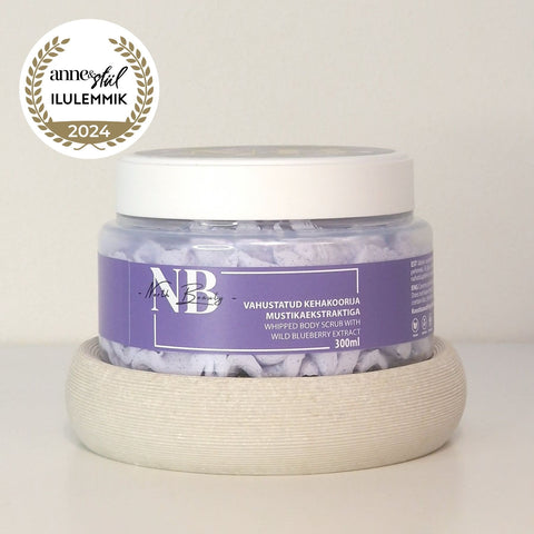 4. North Beauty Whipped Sugar Body Scrub with Blueberry, 300 ml, featuring award badge and product label