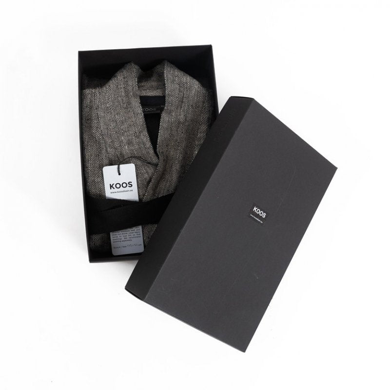 4. Black fishbone pattern linen bathrobe in KOOS branded box