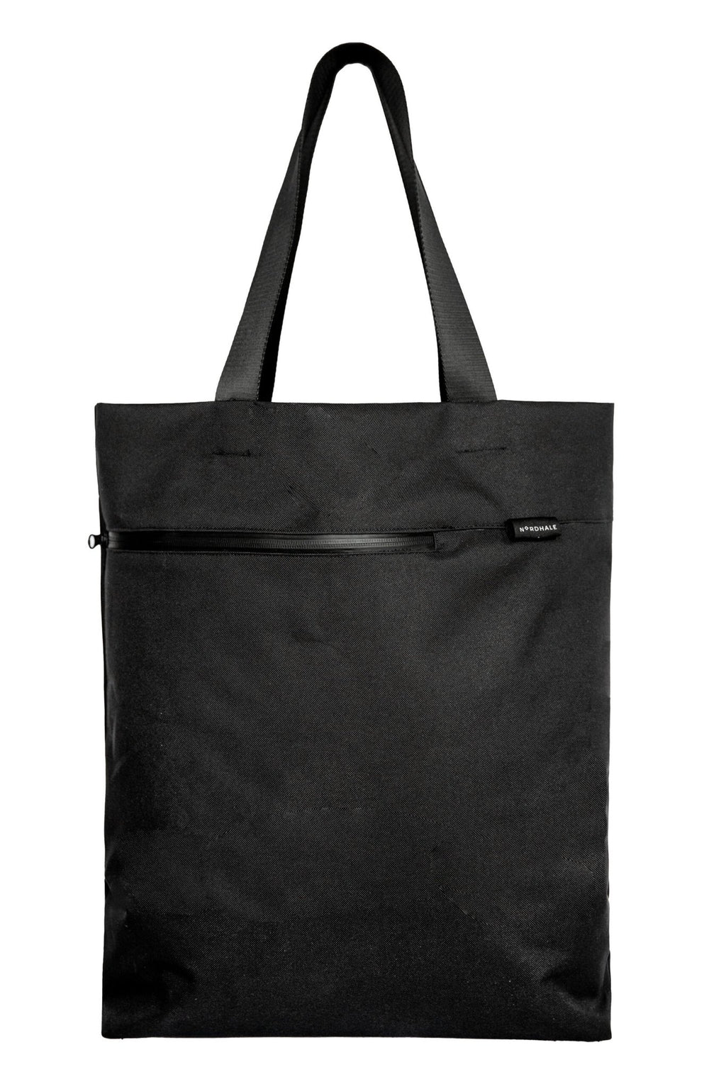 4. Front view of Nordhale VIK Tote Bag in black with waterproof zipper pocket