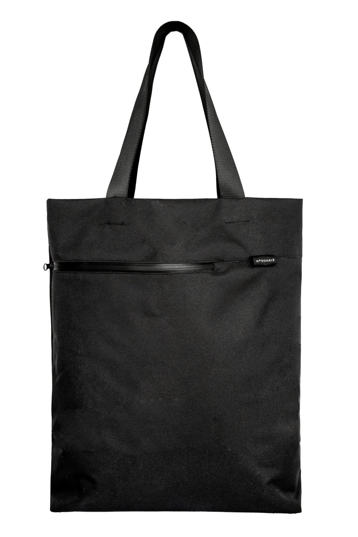 4. Front view of Nordhale VIK Tote Bag in black with waterproof zipper pocket