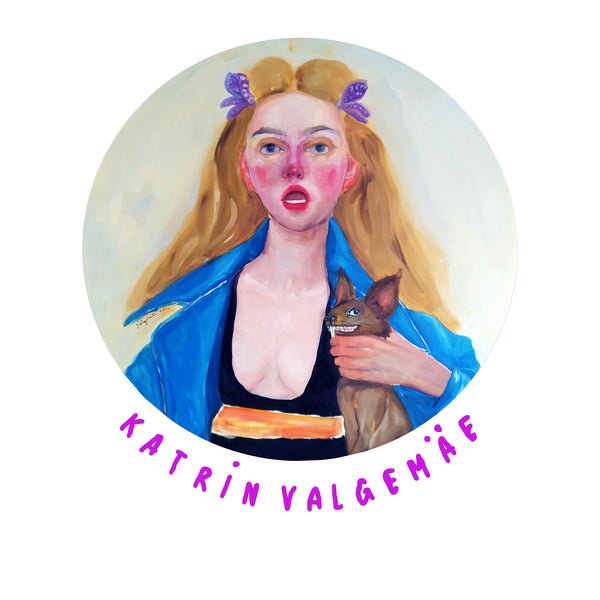 4. Close-up of Katrin Valgemäe artwork featuring a woman and cat, used on women's hoodie