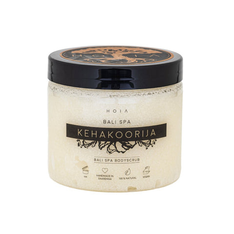 1. HOIA homespa Body Scrub Bali Spa in jar, featuring natural exfoliating ingredients and essential oils for a silky-soft finish