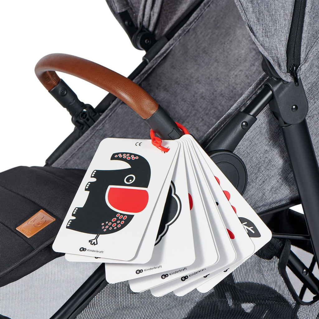 4. Set of black and white contrast cards attached to stroller handle