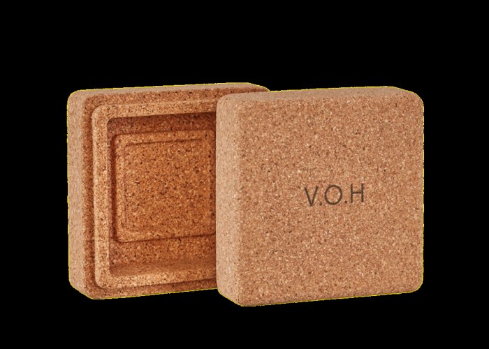13. V.O.H round cork case for solid beauty products, open view