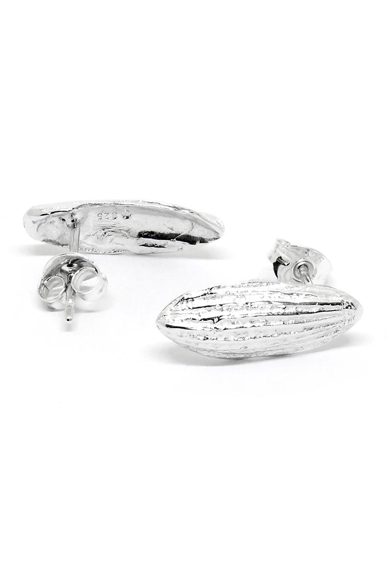 1. Agnes Veski Jewellery SPRING Petal earrings in silver plating, showcasing textured design, studio shot