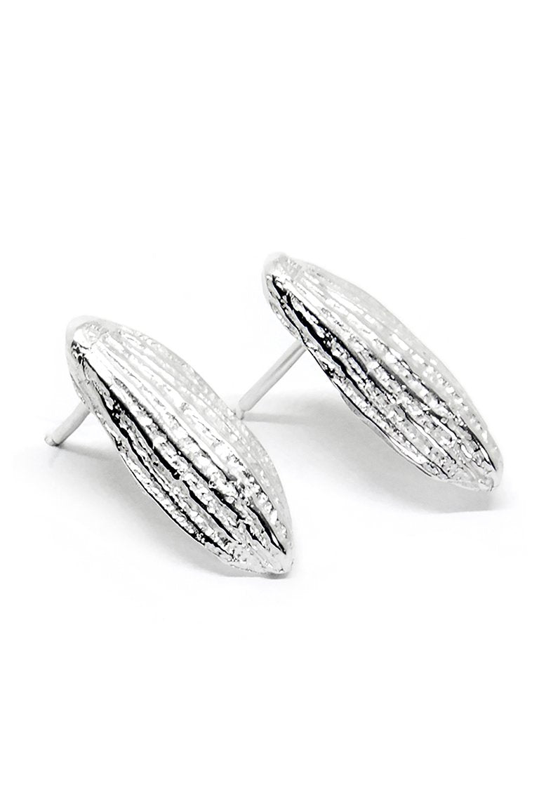 6. Agnes Veski Jewellery SPRING Petal earrings in silver plating, highlighting elegant texture, studio shot