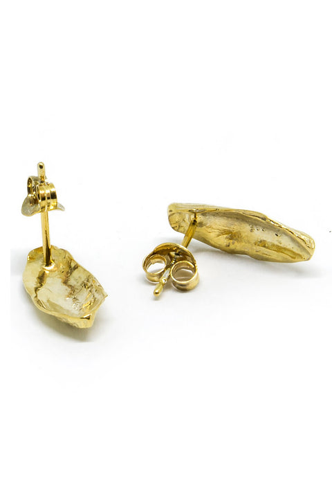 3. Back view of Agnes Veski Jewellery SPRING Petal earrings in gold plating, showing post and butterfly clasp, studio shot