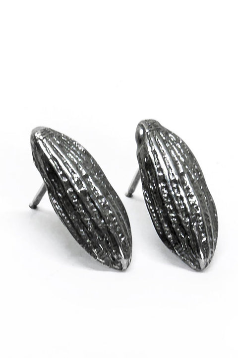 4. Agnes Veski Jewellery SPRING Petal earrings in oxide plating, featuring intricate texture, studio shot