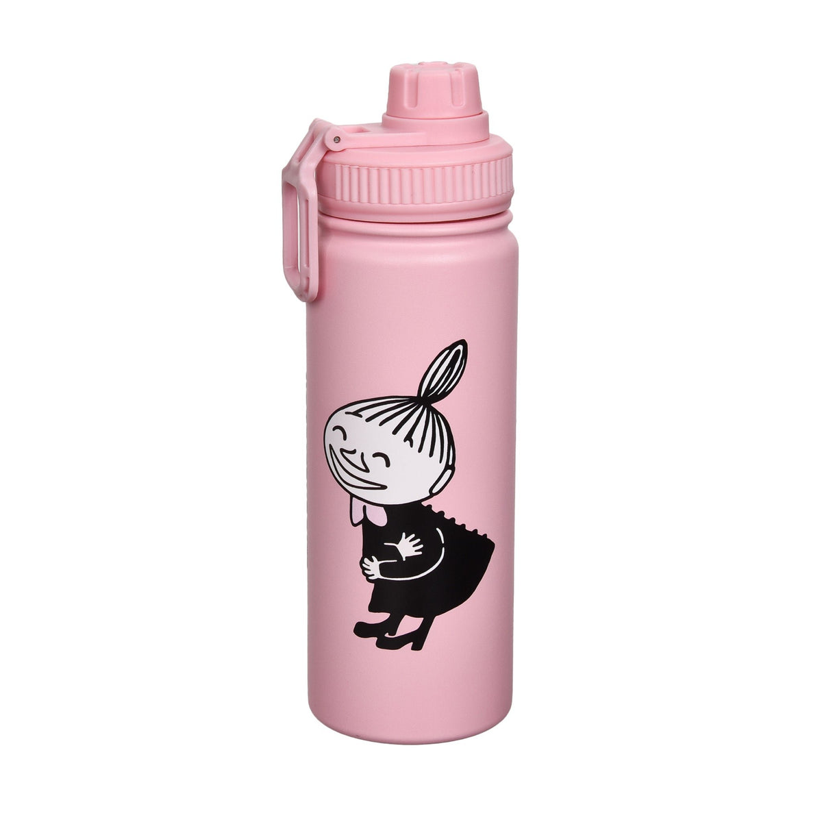 2. Little My Thermal Everyday Bottle by Moomin in pink with playful character print, studio shot