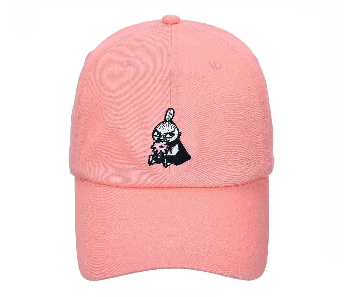4. Studio image of pink Little My cap by Moomin, showing front embroidery