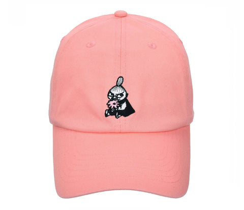 4. Studio image of pink Little My cap by Moomin, showing front embroidery