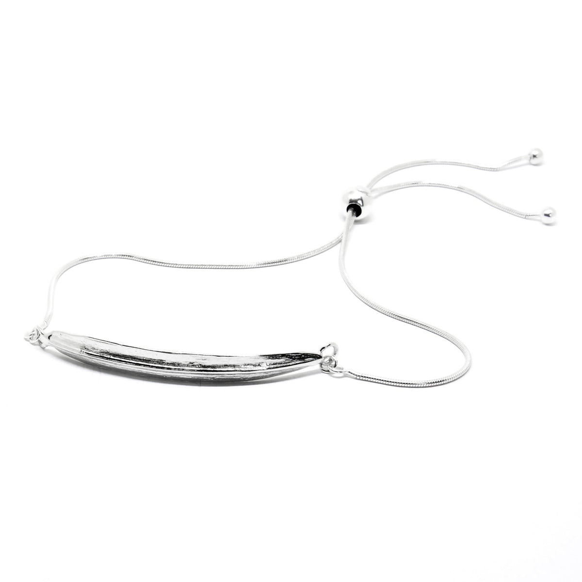 1. Silver SPRING Leaf bracelet by Agnes Veski Jewellery, shown in studio with adjustable chain and leaf design