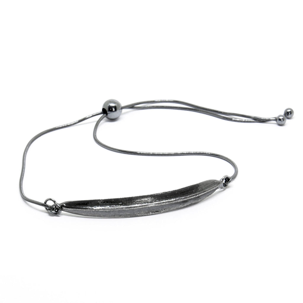 3. Silver SPRING Leaf bracelet by Agnes Veski Jewellery, displayed in studio with adjustable chain and elegant leaf design