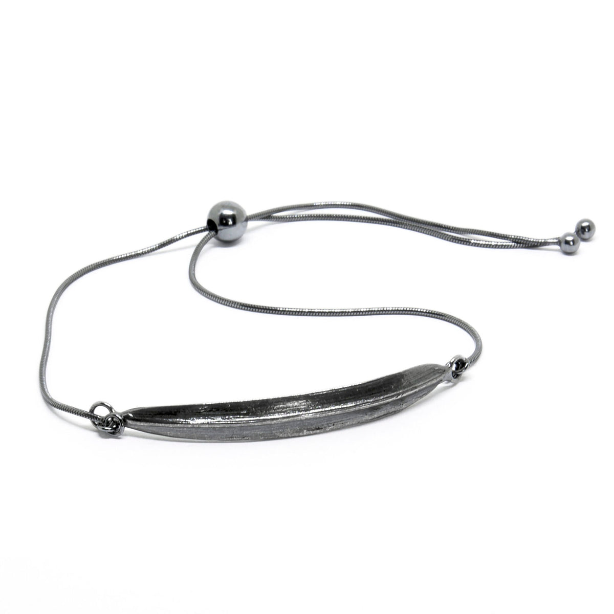 3. Silver SPRING Leaf bracelet by Agnes Veski Jewellery, displayed in studio with adjustable chain and elegant leaf design