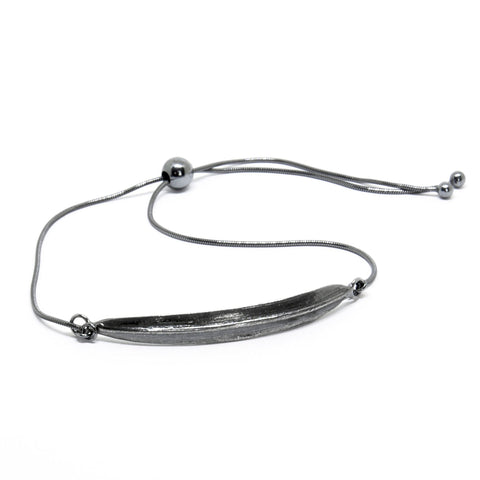 3. Silver SPRING Leaf bracelet by Agnes Veski Jewellery, displayed in studio with adjustable chain and elegant leaf design