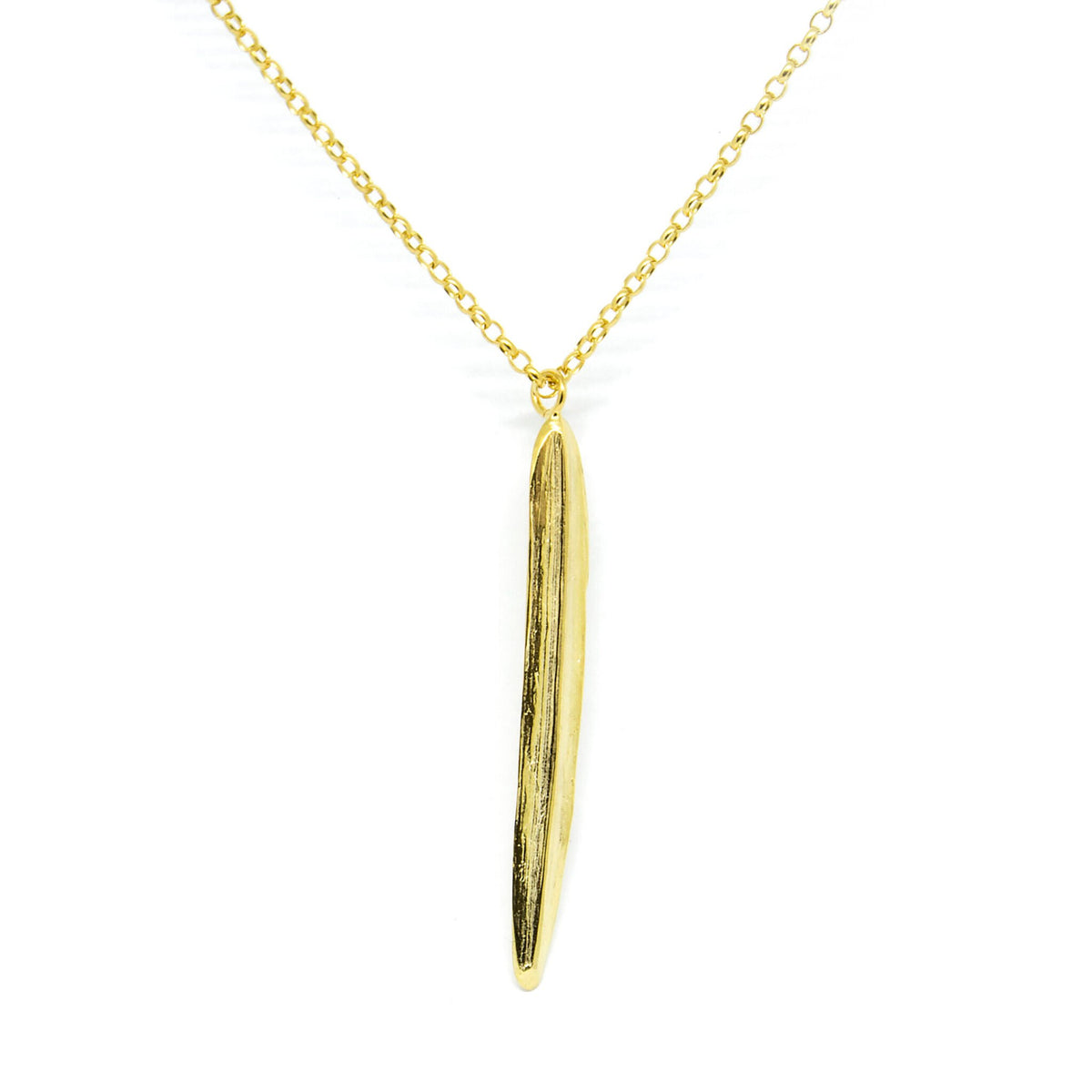 3. Agnes Veski Jewellery SRPING Leaf Necklace in gold plating, featuring a 4.5 cm pendant on a 50 cm chain, studio shot