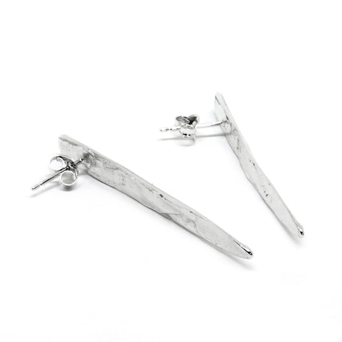 3. Side view of Agnes Veski Jewellery SPRING Leaf earrings in silver plating, highlighting lightweight design