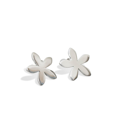 4. Studio image of Lentsius Lilac Upcycled Earrings, crafted from upcycled stainless steel with flower design