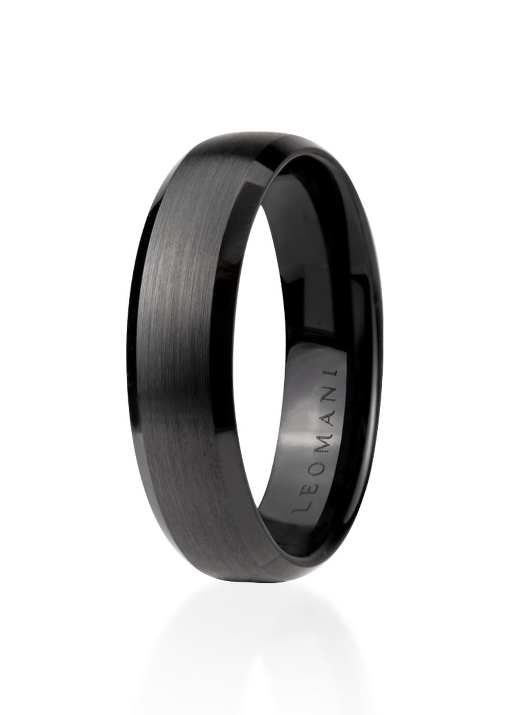 2. Men's black ceramic ring by Leomani with a sleek modern design shown in studio lighting