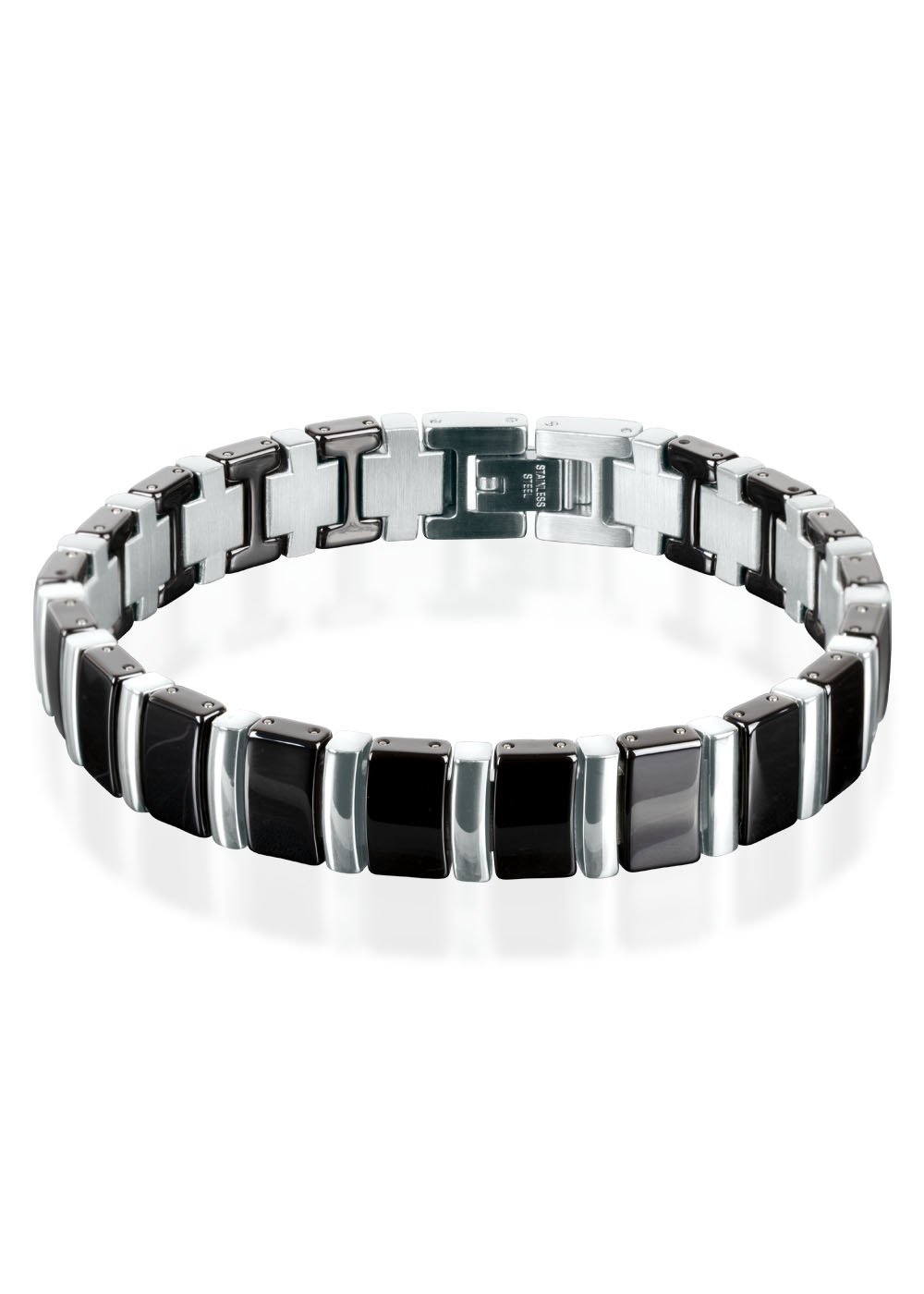 2. Men's Aslan bracelet by Leomani in high-quality black ceramic with stainless steel clasp, shown on a white background highlighting its classic and stylish design